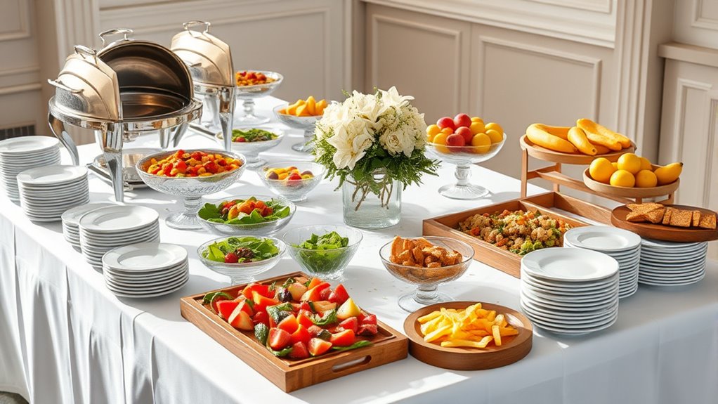 arranged food service setup
