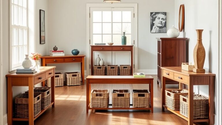 top console tables with baskets