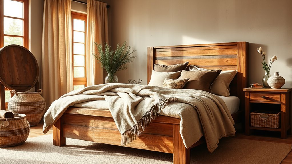 wooden bed earthy tones